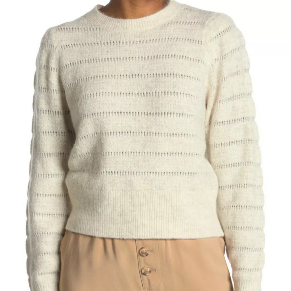 ELODIE Textured Crew Neck Knit Sweater In Ivory XL